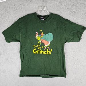 Vtg Dr Seuss The Grinch 2001 Large T-Shirt Script Spell Out Christmas Logo Tee